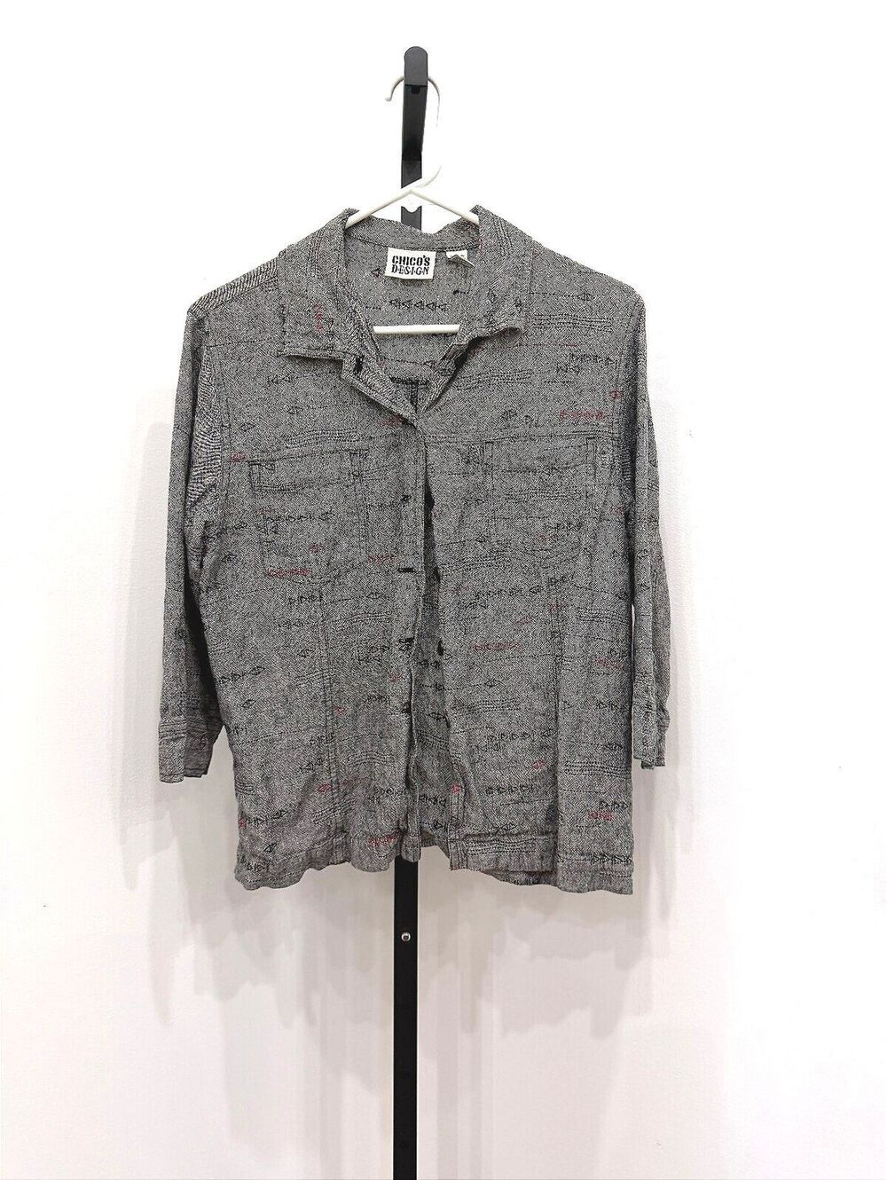 Chico's Design Gray Linen Rayon Blend Button-Up Shirt Jacket